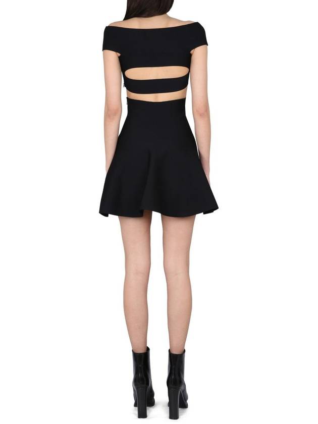 Cutout Off Shoulder Flare Mini Dress Black - ALEXANDER MCQUEEN - BALAAN 4