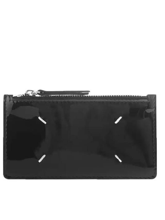 Stitch Varnish Zipper Card Wallet Black - MAISON MARGIELA - BALAAN 1