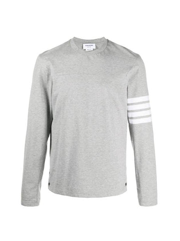 Men's Diagonal Armband Three Stripes Tab Long Sleeve Cotton Long Sleeve T-Shirt Gray - THOM BROWNE - BALAAN 1