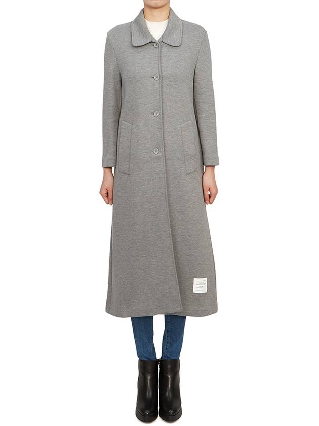 Women's Double Face Tech Round Collar Cotton Overcoat Medium Grey - THOM BROWNE - BALAAN 2