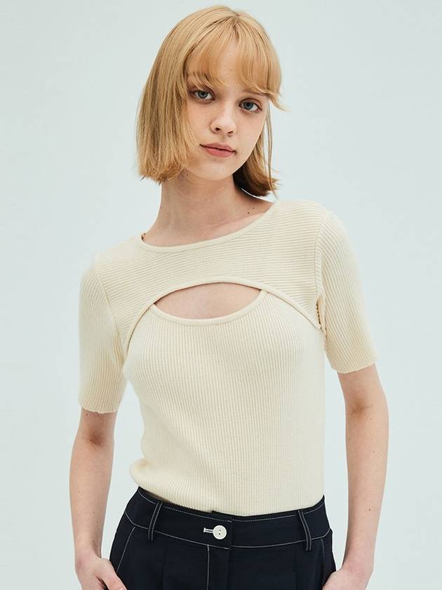 Cut Out Short Sleeve Slim Knit Cream - OPENING SUNSHINE - BALAAN 4