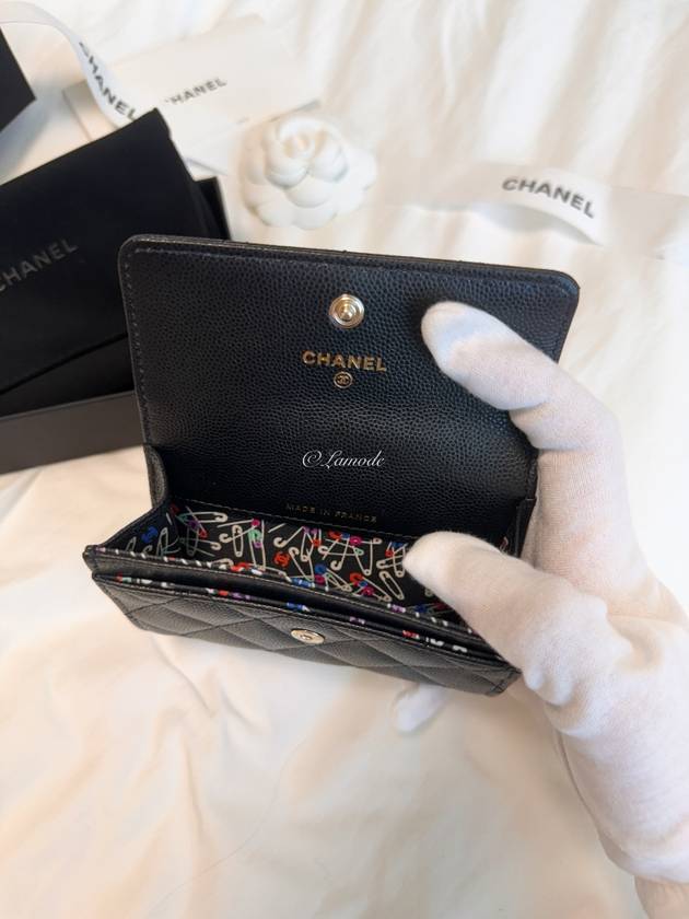 CC logo flap caviar card wallet black - CHANEL - BALAAN 8