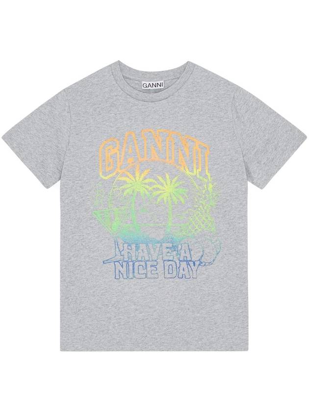 Logo Print Cotton Short Sleeve T-Shirt Grey - GANNI - BALAAN 2