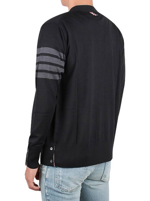 Men's Classic V-neck Merino Wool Cardigan Black - THOM BROWNE - BALAAN 5