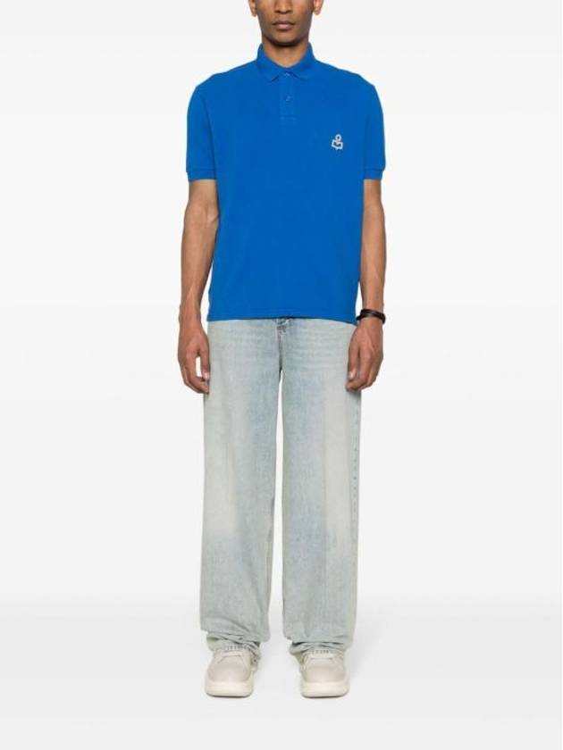 Afko Logo Cotton Polo Shirt Blue - ISABEL MARANT - BALAAN 6