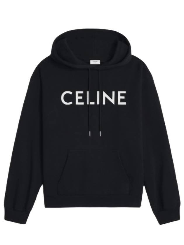 Logo Loose Cotton Fleece Hoodie Black - CELINE - BALAAN 2