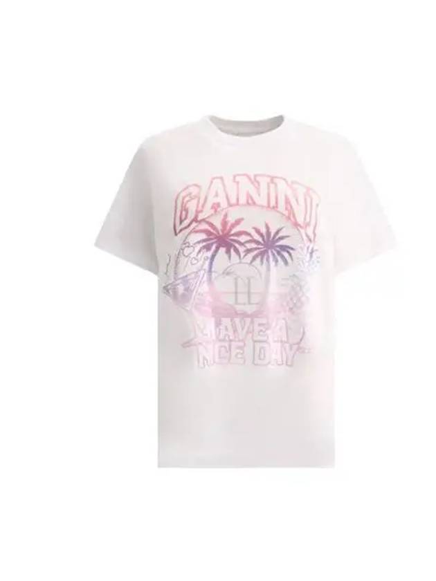 Logo Print Short Sleeve T-Shirt White - GANNI - BALAAN 2