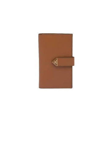 Triangle Logo Leather Long Wallet Cognac - PRADA - BALAAN 1