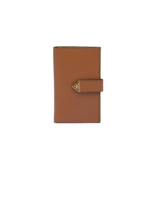 Triangle Logo Leather Long Wallet Cognac - PRADA - BALAAN 1