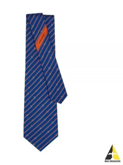 Tonal Print Silk Tie Marino - SALVATORE FERRAGAMO - BALAAN 2