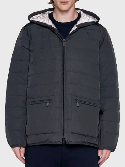 Poly Twill Rib 4-Bar Down Hoodie Jacket Charcoal - THOM BROWNE - BALAAN 2