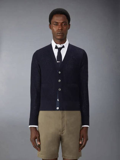 Wool Crepe 4-Bar Relaxed Fit Cardigan Navy - THOM BROWNE - BALAAN 2