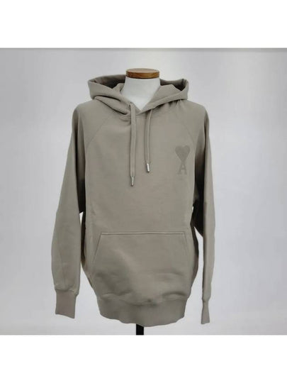 Big Heart Logo Heavy Loopback Organic Cotton Fleece Hoodie Beige - AMI - BALAAN 2