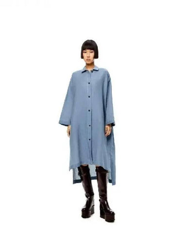 Back anagram embroidery linen cotton tunic shirt dress - LOEWE - BALAAN 1