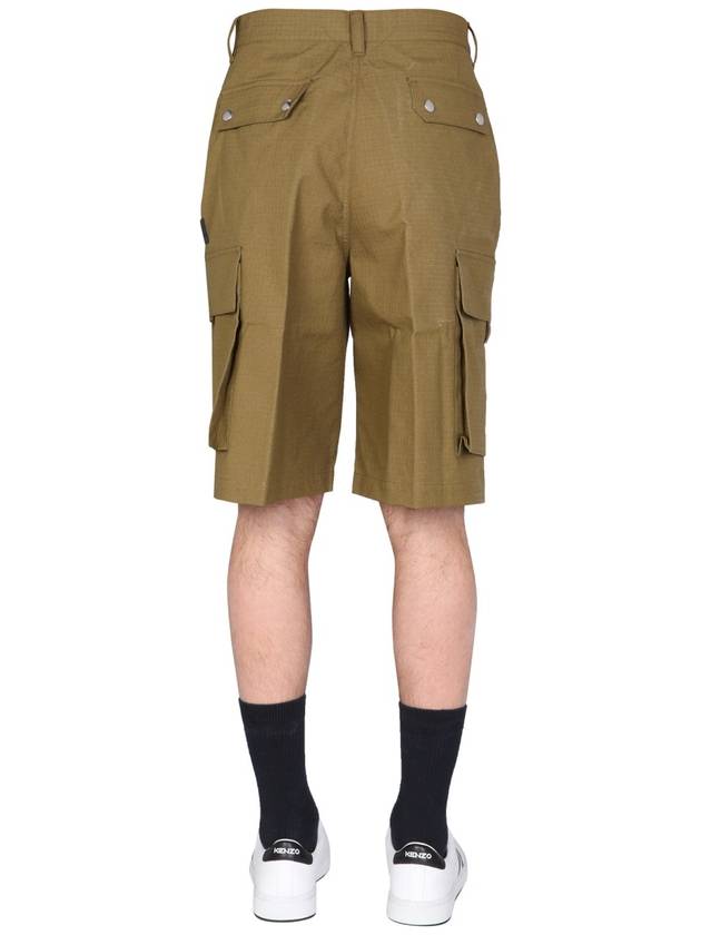 Men's Cargo Cotton Bermuda Shorts Olive - KENZO - BALAAN 5