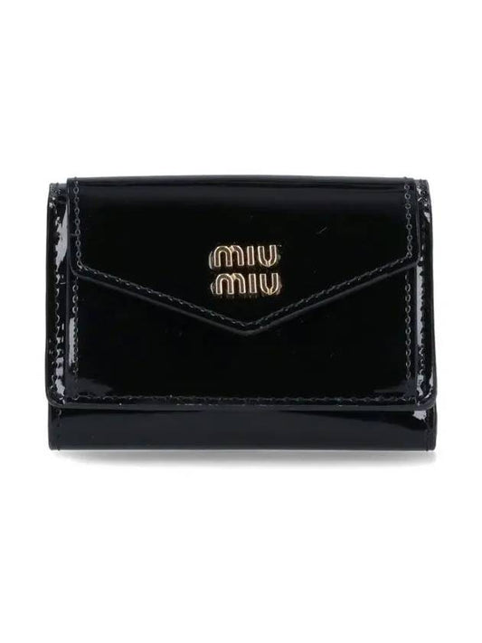 Matelasse Logo Leather Half Wallet Black - MIU MIU - BALAAN 2