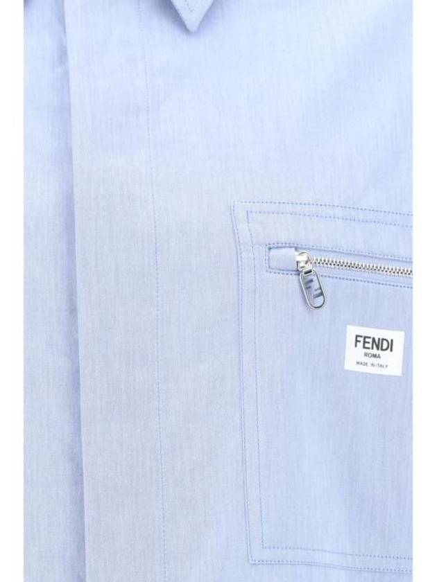 Cotton Short Sleeve Shirt Blue - FENDI - BALAAN 4