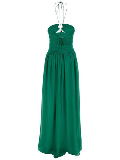 Green Long Dress With Halterneck And Front Cut-Out In Silk Woman - TOM FORD - BALAAN 2