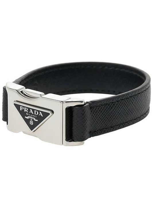 triangle logo buckle saffiano bracelet black - PRADA - BALAAN 2