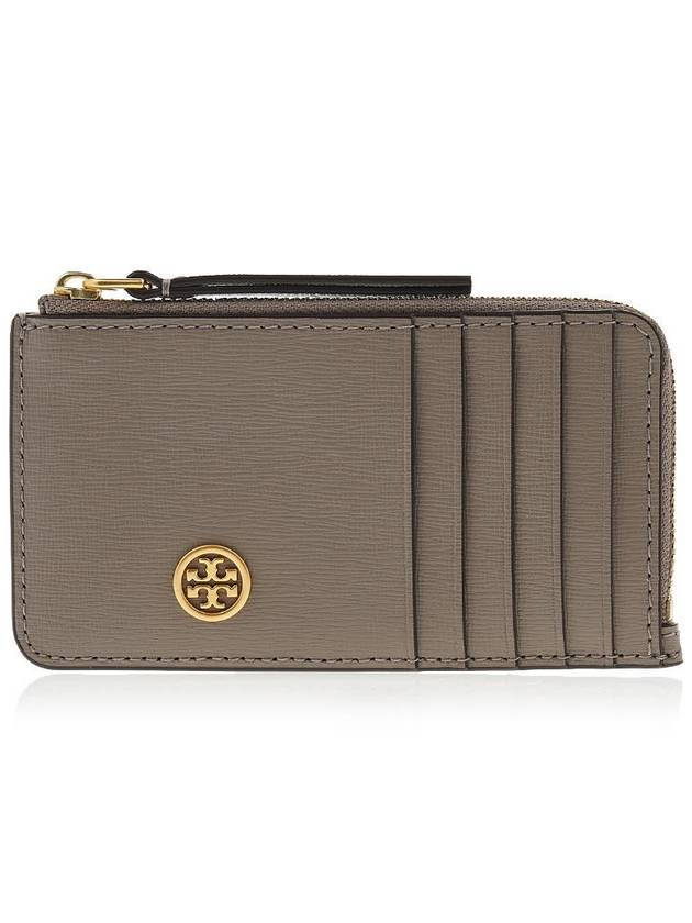 Porta Carte Robinson Leather Card Wallet Gray - TORY BURCH - BALAAN 2