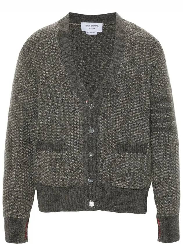 Donegal 4-Bar Relaxed V-Neck Cardigan Grey - THOM BROWNE - BALAAN 2