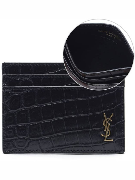 Monogram Logo Crocodile Card Wallet Black - SAINT LAURENT - BALAAN 2