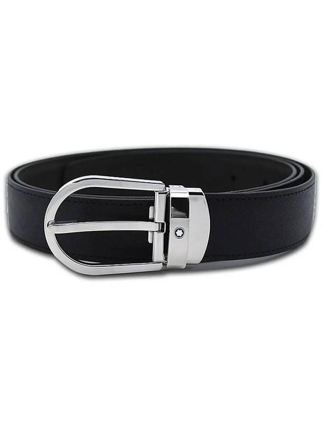 Horseshoe Buckle Reversible Leather Belt Black Brown - MONTBLANC - BALAAN 2