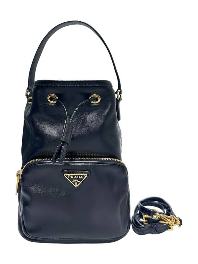 1BH038 Black leather duet bucket bag tote strap - PRADA - BALAAN 1