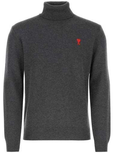 Small Heart Logo Extrafine Merino Wool Turtleneck Heather Grey - AMI - BALAAN 1