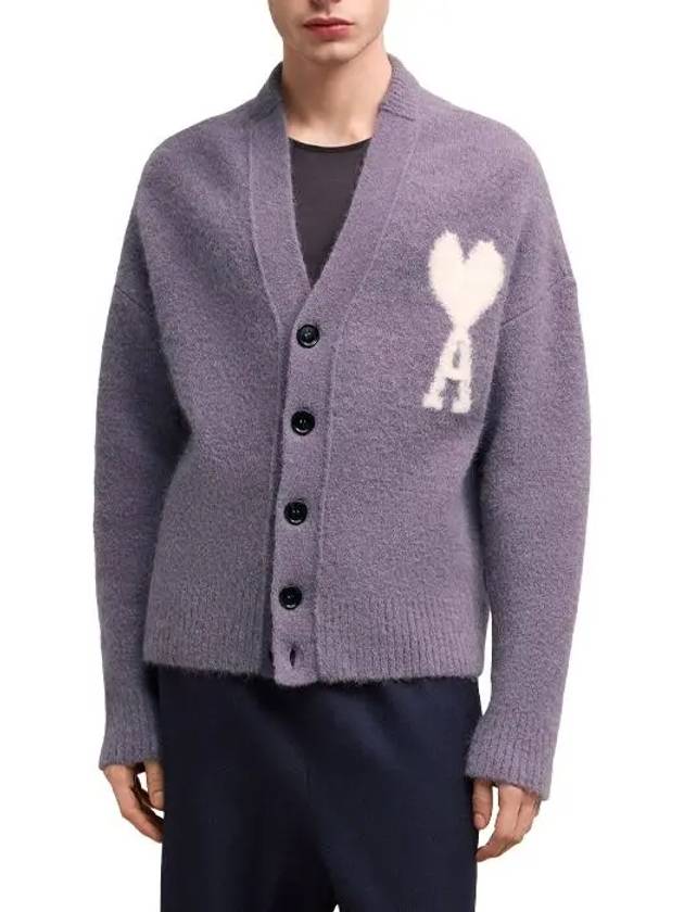 Intarsia Logo Knit Cardigan Lilac - AMI - BALAAN 3