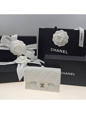 Classic snap wallet caviar white gold coin card AP4096 - CHANEL - BALAAN 1