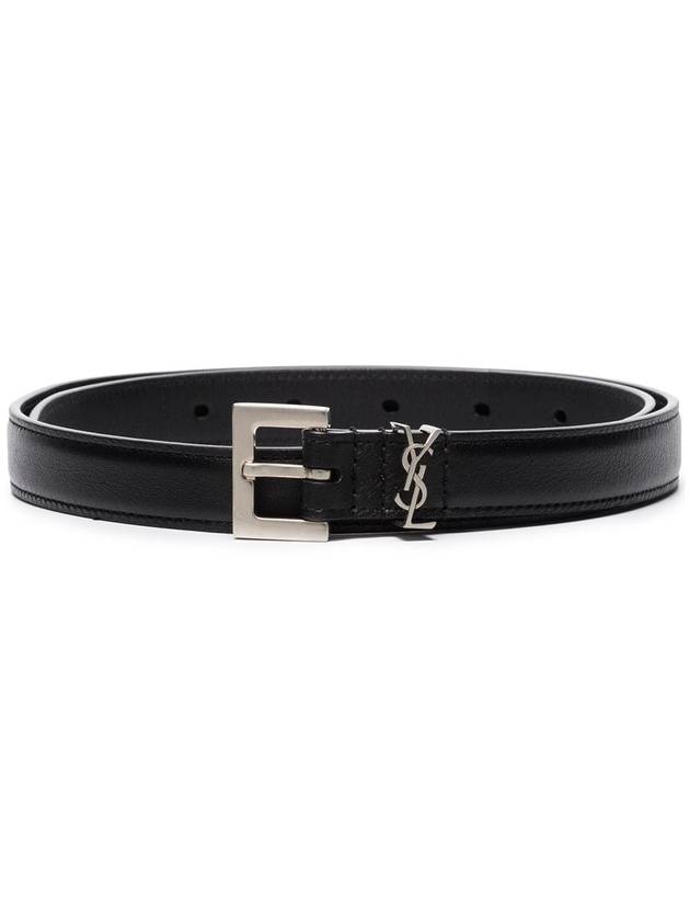 Women's Monogram Square Grain Leather Belt Black - SAINT LAURENT - BALAAN 2