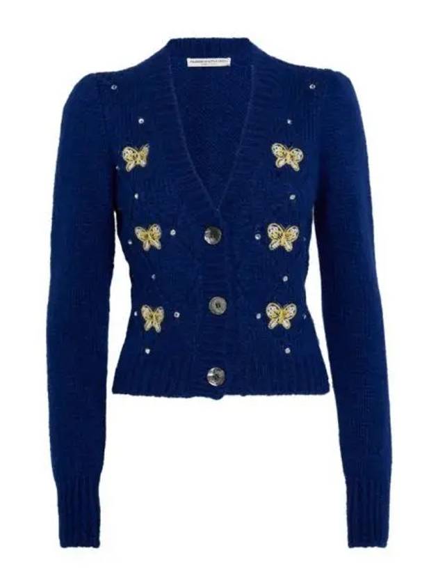 Embroidered Butterfly Pointel Alpaca Cardigan Blue - ALESSANDRA RICH - BALAAN 2