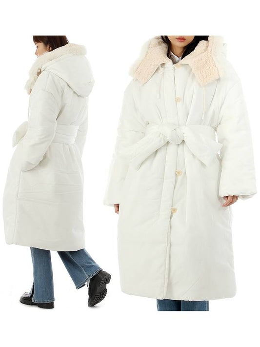 Studios Women's Fur Trim Belt Long Padded Coat White - ACNE STUDIOS - BALAAN.