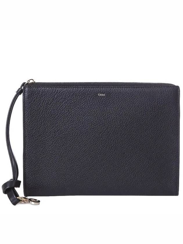 Alphabet Charm Calfskin Strap Clutch Bag Black - CHLOE - BALAAN 2