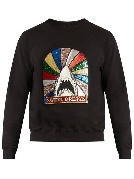 Shark Patch Cotton Sweatshirt Black - SAINT LAURENT - BALAAN 2