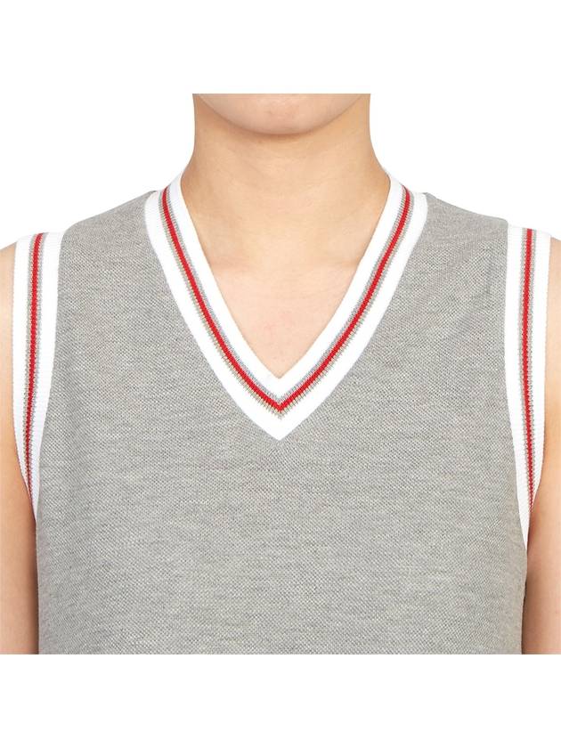 Women's Classic Pique Stripe V-Neck Cotton Tennis Dress Grey - THOM BROWNE - BALAAN 6