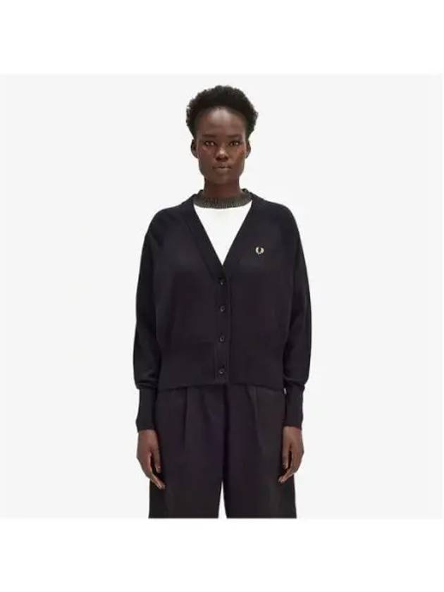 Fred Perry Womens Merino Wool V neck Cardigan Black AFPF2434121 184 - FRED PERRY - BALAAN 1