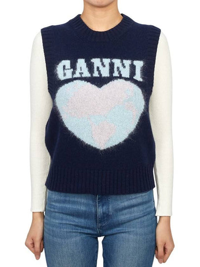 Logo Heart Gilet Vest Navy - GANNI - BALAAN 2