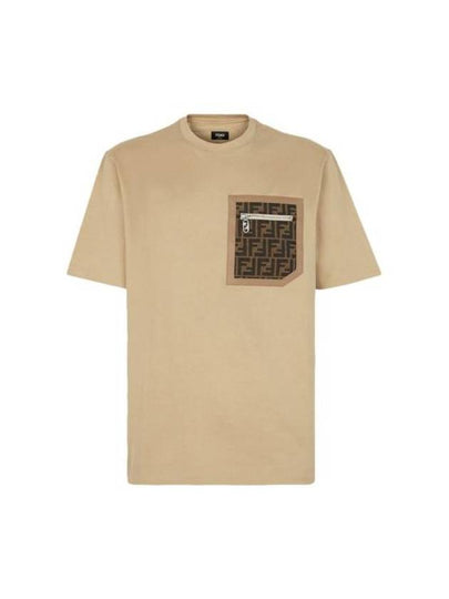 FF Logo Pocket Short Sleeve T-shirt Beige - FENDI - BALAAN 2