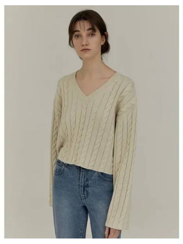 CABLE V NECK KNIT IVORY - BENSIMON - BALAAN 1