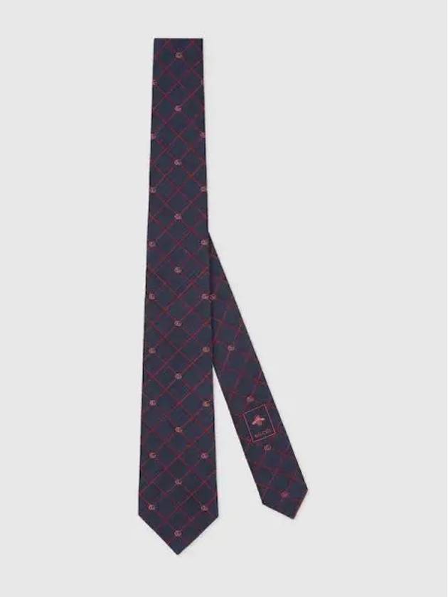 Double G Check Silk Jacquard Tie Blue - GUCCI - BALAAN 2