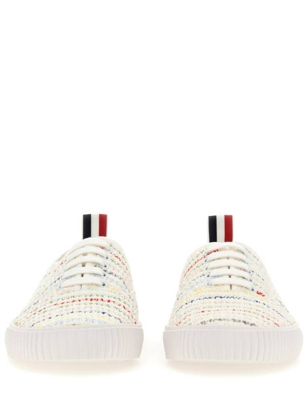 Grosgrain Trimmed Tweed Low Top Sneakers White - THOM BROWNE - BALAAN 5