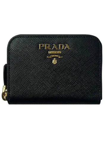 Metal Logo Saffiano Coin Card Wallet Black - PRADA - BALAAN 1