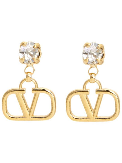 Metal Swarovski Crystal V Logo Earrings Gold - VALENTINO - BALAAN 2