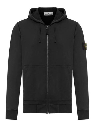 Organic Cotton Fleece Zip-Up Hoodie Black - STONE ISLAND - BALAAN 2