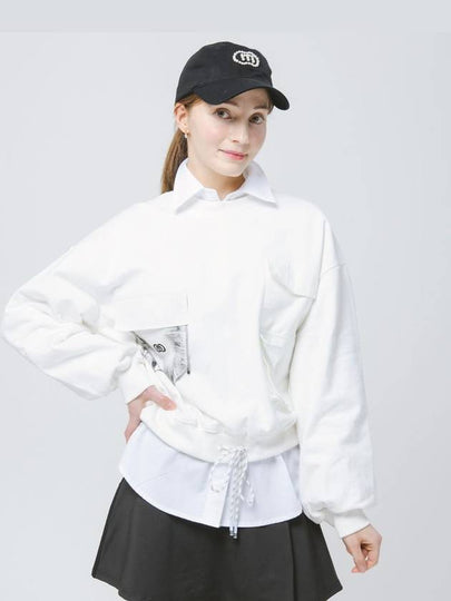 Women’s Golf Pocket Hand Print Overfit White Sweatshirt DO3222SW23-2 - DOYOUKNOWMC GOLF WEAR - BALAAN 2