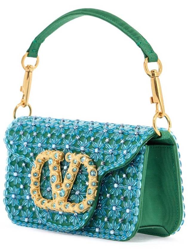 small turquoise floral shoulder bag with crystals and chain - VALENTINO - BALAAN 3