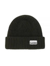 Logo Patch Knit Beanie Green - GANNI - BALAAN 2