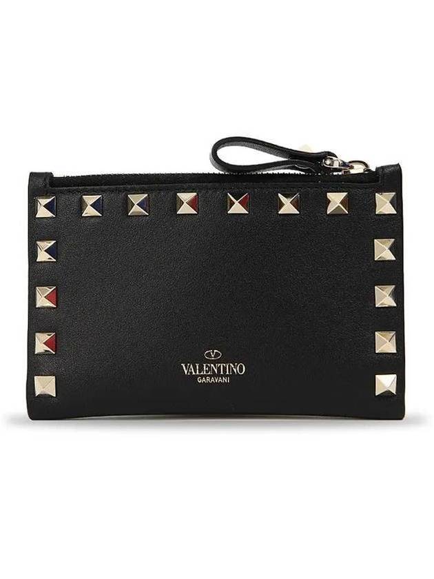 Logo Rockstud Coin Card Wallet Black - VALENTINO - BALAAN 1